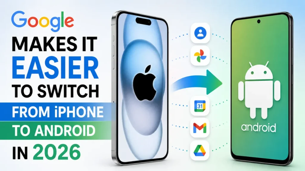 Google Android 17 iPhone to Android wireless migration tool shown on smartphone screen