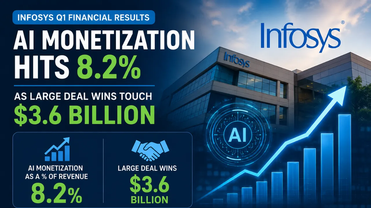 Infosys Q1 Financial Results: AI Monetization Hits 8.2% as Large Deal Wins Touch $3.6 Billion